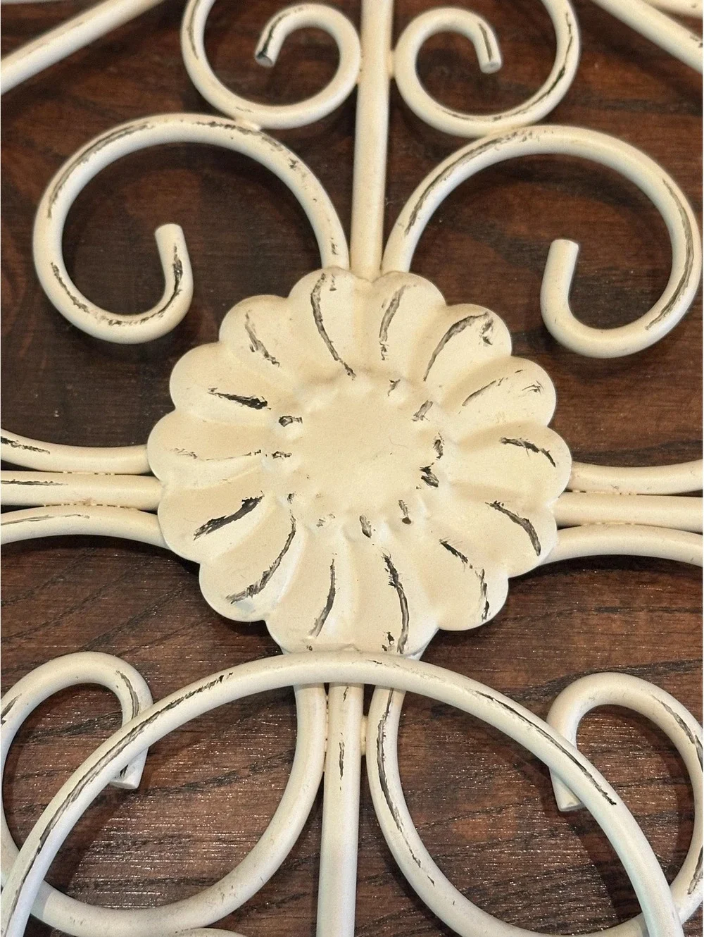 Vintage Cream Metal Ornate Scroll Plant Holder Wall Decor